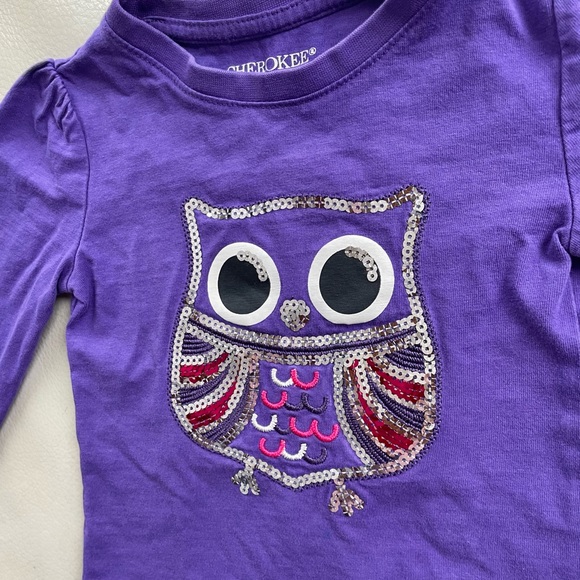 Cherokee Other - 4/$20💥2T Sequin Owl Shirt, Pink Silver, Embroidery, Puff Long Sleeve, Purple